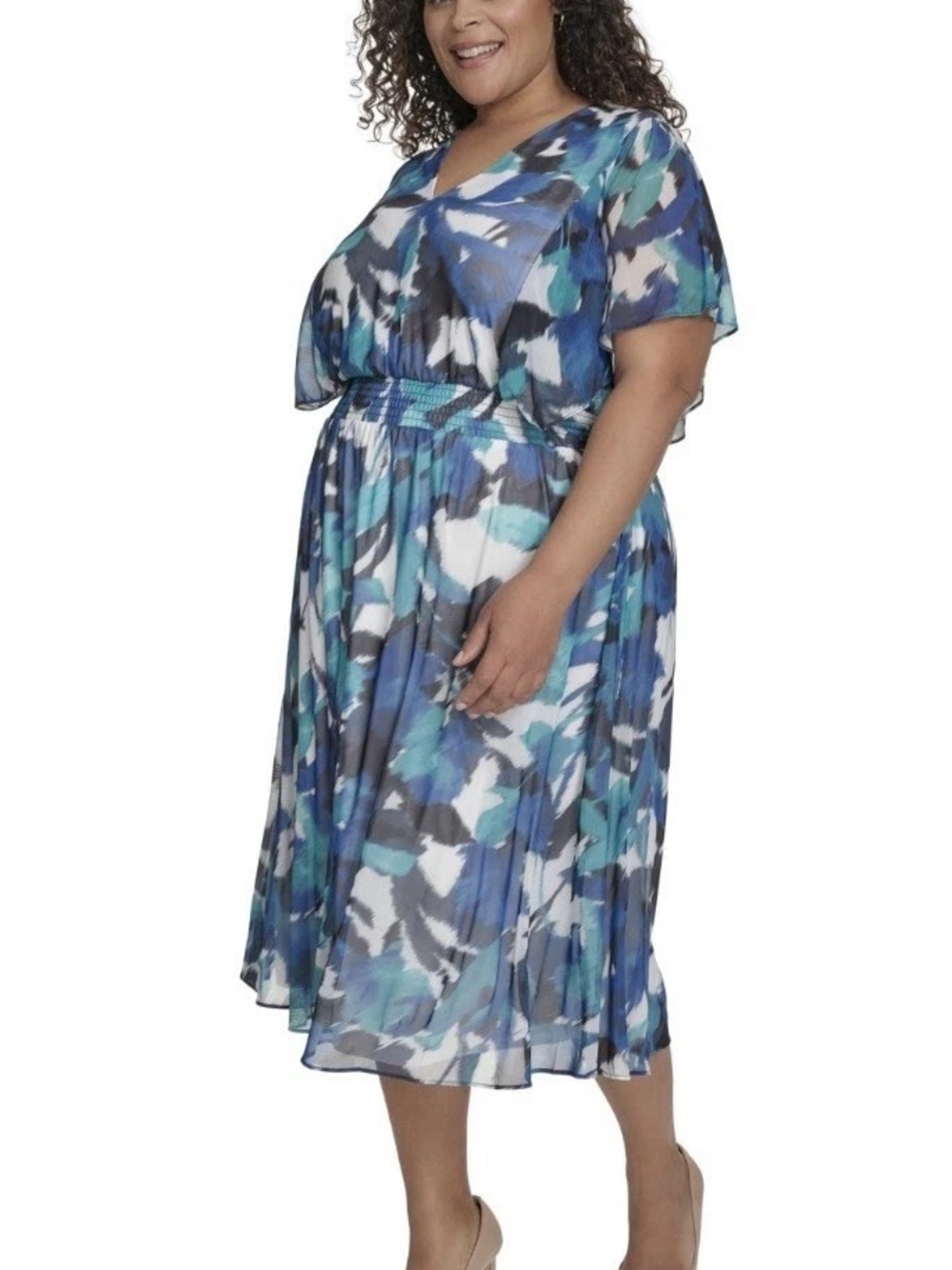 Flutter Sleeve Fit & Flare Midi Dress NWT - Picture 2 of 4